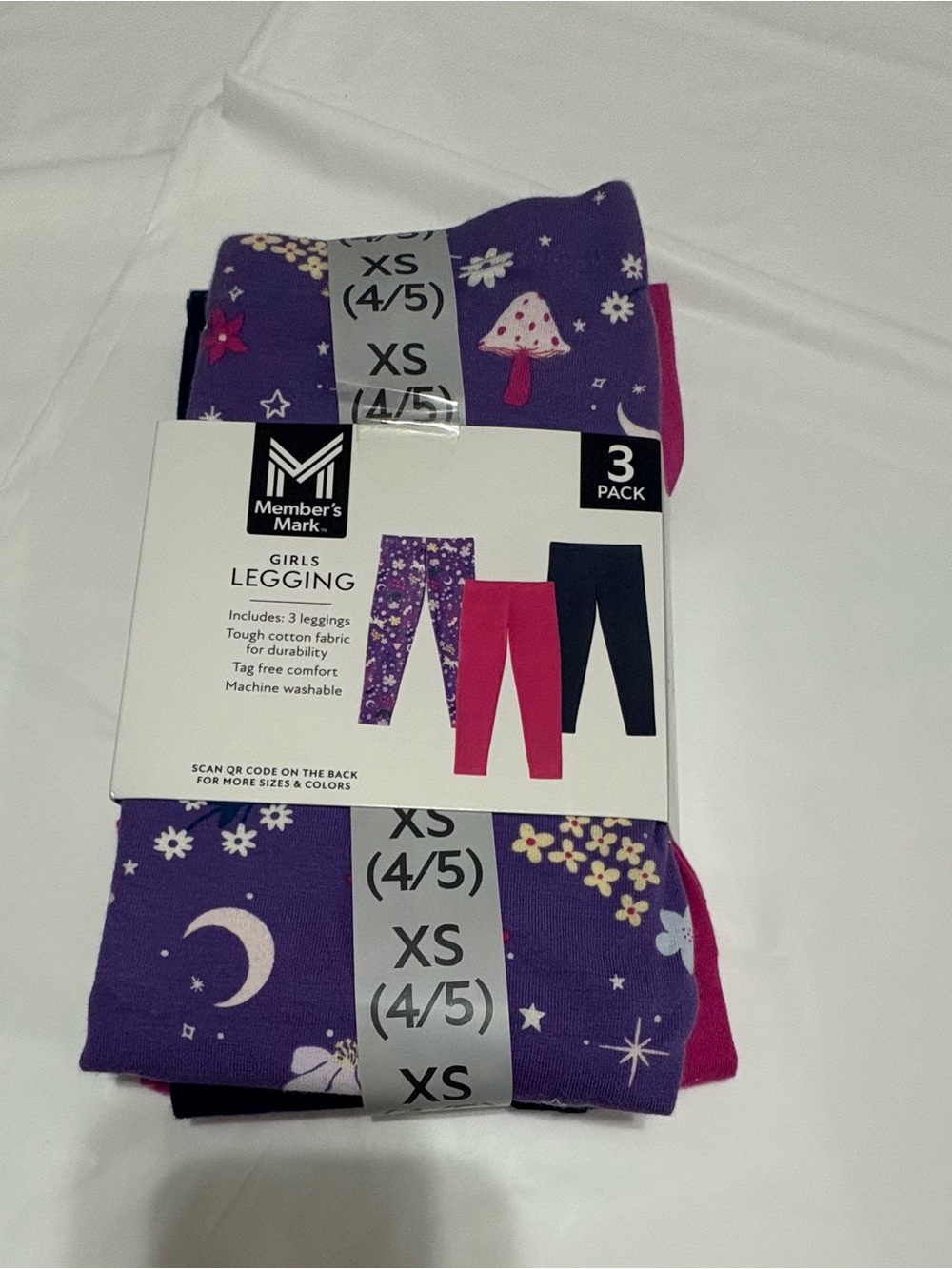 Member's Mark Girls 3-Pack Leggings - Purple Mushroom Print & Pink